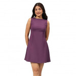 Womens Ultimate Dress, Fit & Flare Silhouette, Boat Neck Dress with Side Pocket, Soft Stretchy Everyday , Prachi purple