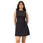 Womens Ultimate Dress, Fit & Flare Silhouette, Boat Neck Dress with Side Pocket, Soft Stretchy Everyday , Bliss Black