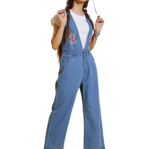 Women's V-Neck Full Sleeve Embellished Asymmetric Regular Length Polyester Jumpsuit