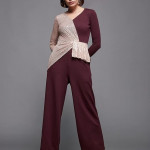 Women's V-Neck Full Sleeve Embellished Asymmetric Regular Length Polyester Jumpsuit