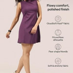 Womens Ultimate Dress, Fit & Flare Silhouette, Boat Neck Dress with Side Pocket, Soft Stretchy Everyday , Prachi purple