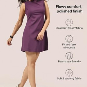 Womens Ultimate Dress, Fit & Flare Silhouette, Boat Neck Dress with Side Pocket, Soft Stretchy Everyday , Prachi purple