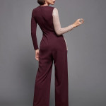 Women's V-Neck Full Sleeve Embellished Asymmetric Regular Length Polyester Jumpsuit