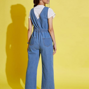 Women's V-Neck Full Sleeve Embellished Asymmetric Regular Length Polyester Jumpsuit