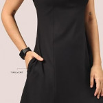 Womens Ultimate Dress, Fit & Flare Silhouette, Boat Neck Dress with Side Pocket, Soft Stretchy Everyday , Bliss Black